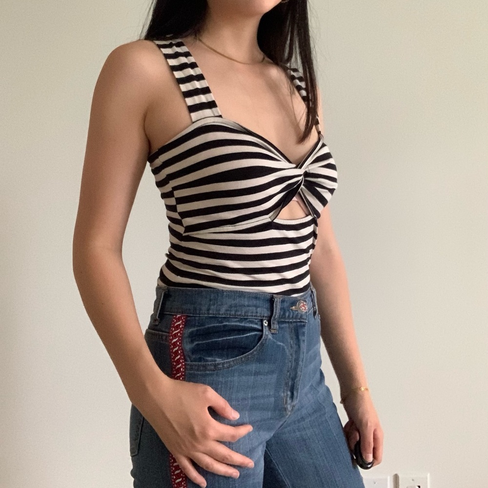 Black and white striped cut out tank